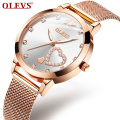 OLEVS marque doux Style filles montre à Quartz en acier inoxydable matériel milanais bracelet de montre montres étanche montre pour dame